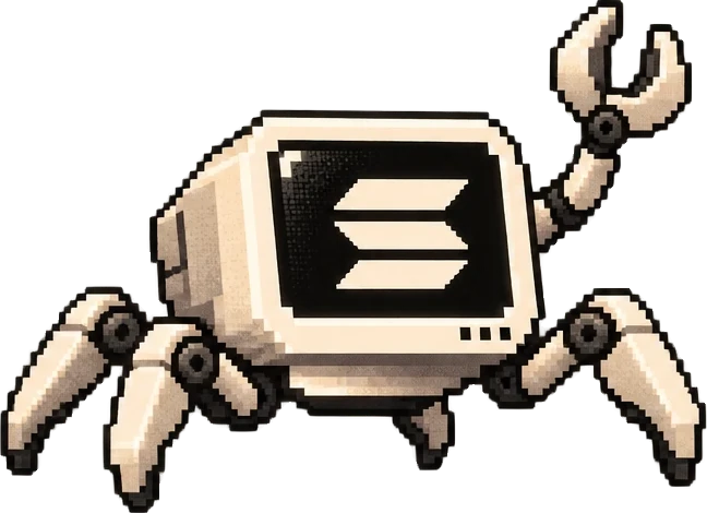 The pixel monitor on four crab legs with one claw raised