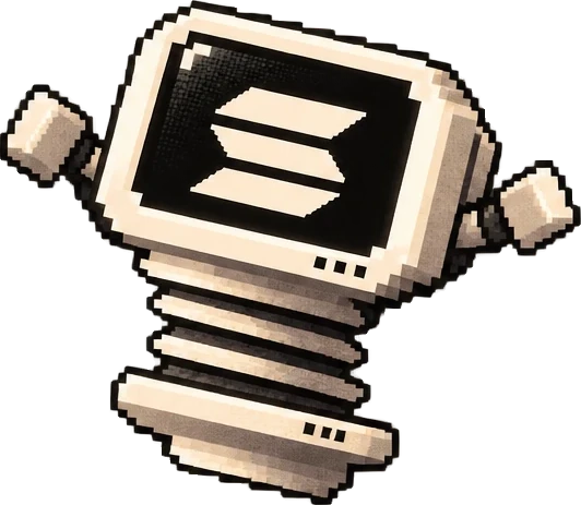 The pixel monitor bouncing on a coiled spring, fists out